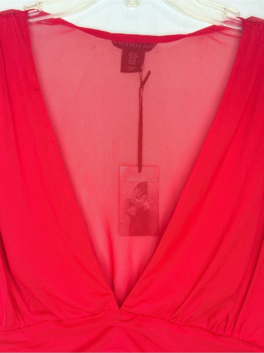 NEW WITH TAGS-Sincerely Jules Red Sheer Mesh Long Sleeve Crop Top Deep V-Neck M - Picture 4 of 7
